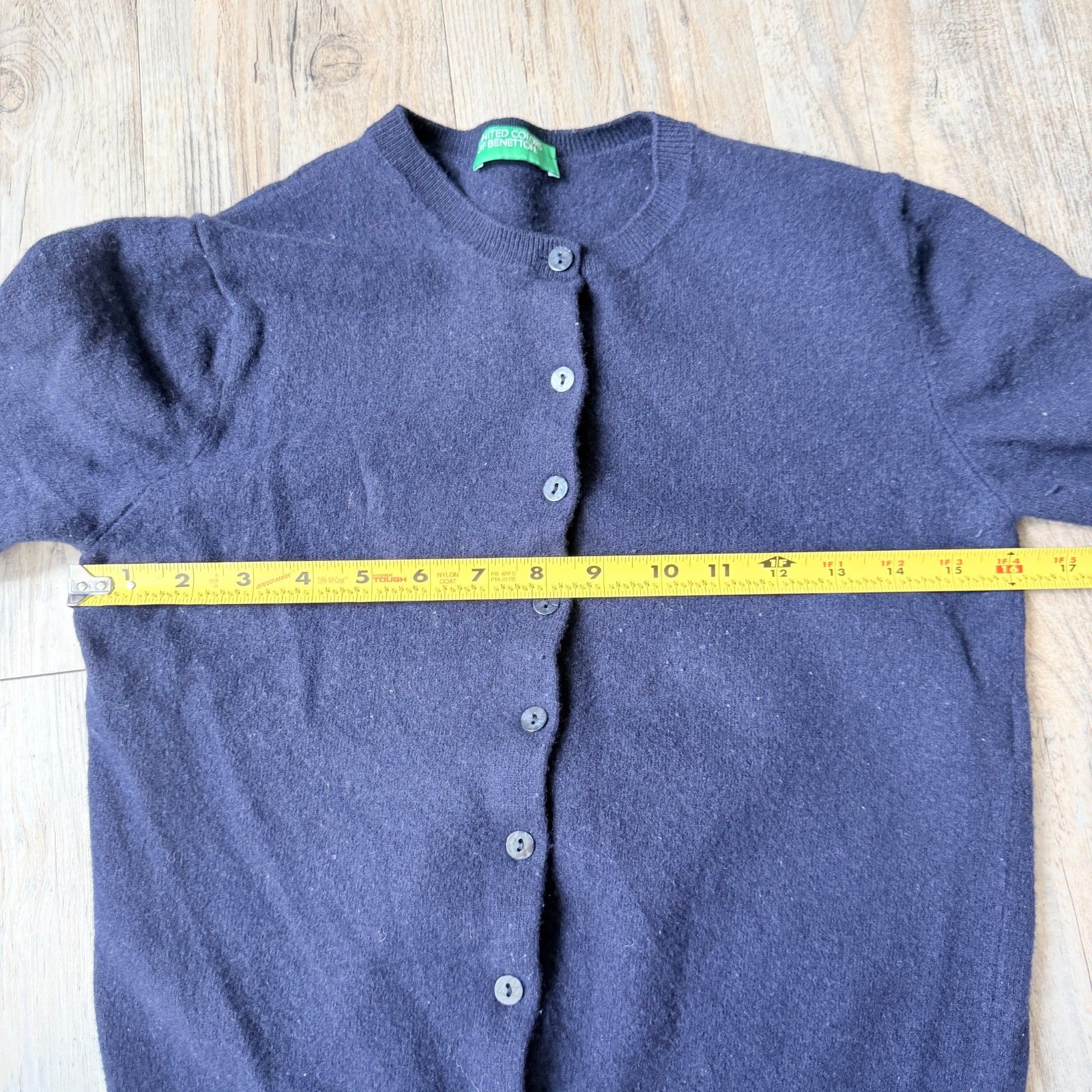 United Colors Of Benetton 100% New Wool Cardigan Sweater Navy Blue Women's Small — image 6 of 8